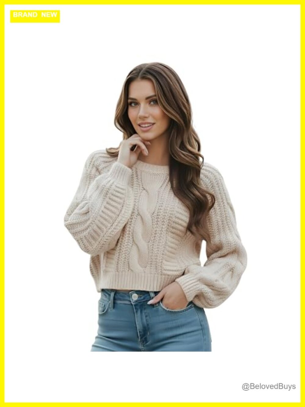 Cropped Cable Knit Sweater Womens Soft Warm Long Sleeve Pullover Fall Winter